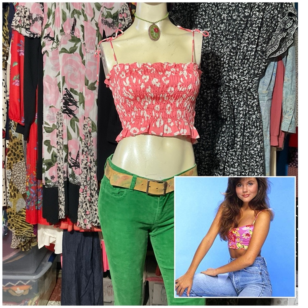 Native Daughters Pink Leopard Print Smocked Crop Top Size Medium
